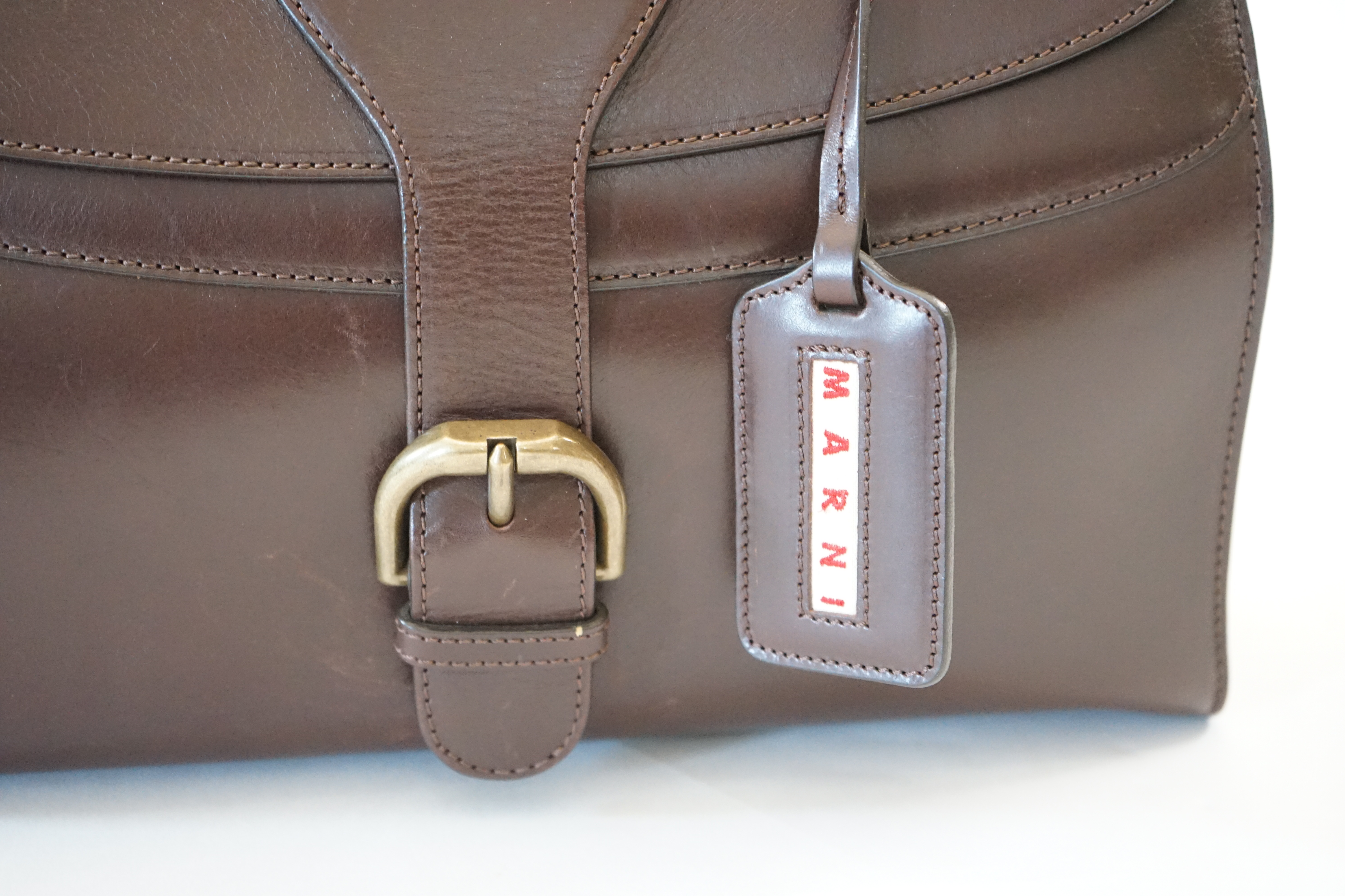 A Marni brown leather satchel bag, width 34cm, depth 18cm, height 28cm